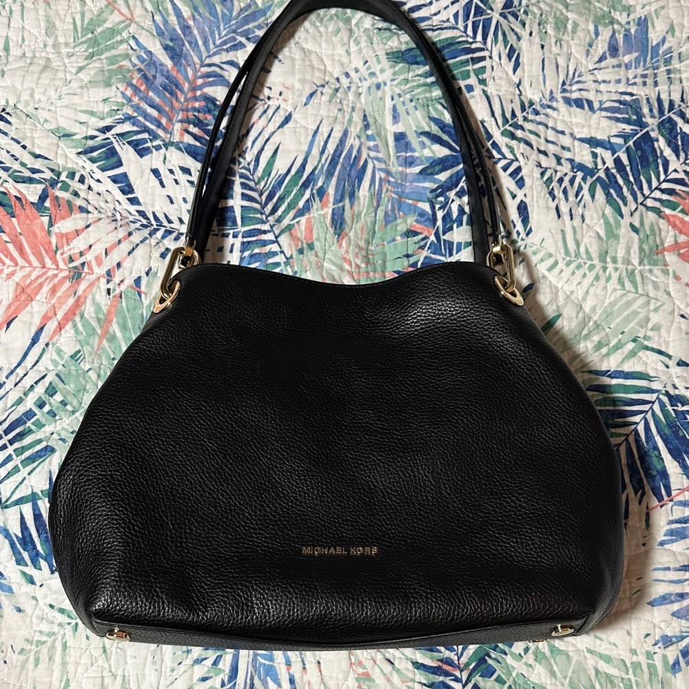 Michael Kors Raven Leather Shoulder Bag with Gold Accents